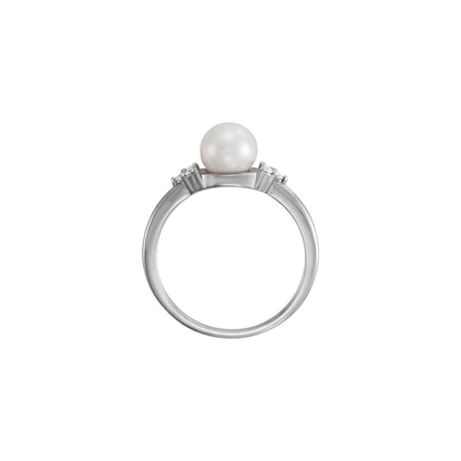 6.5-7 mm Cultured Freshwater White Pearl & .09 CTW Natural Diamond Ring