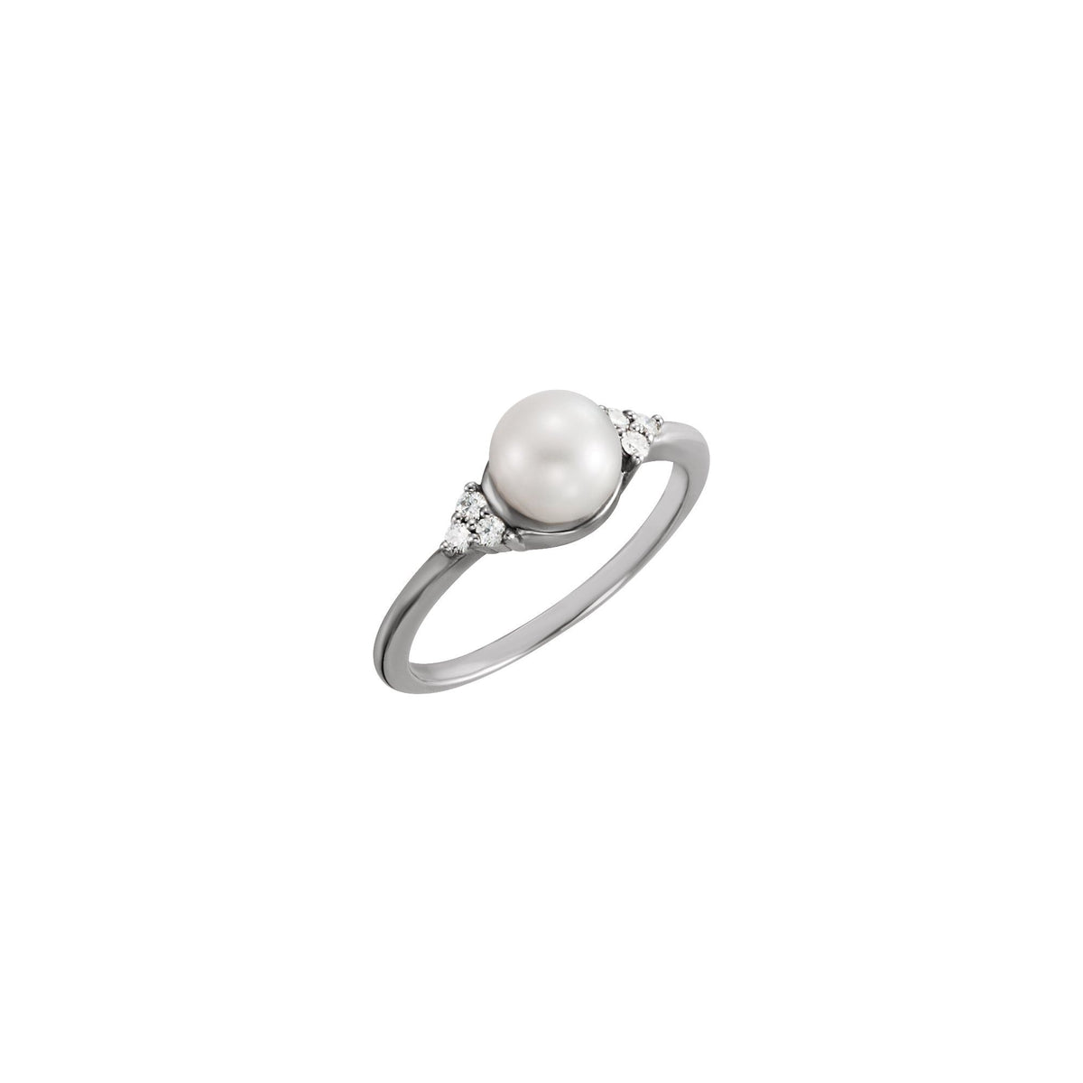 6.5-7 mm Cultured Freshwater White Pearl & .09 CTW Natural Diamond Ring
