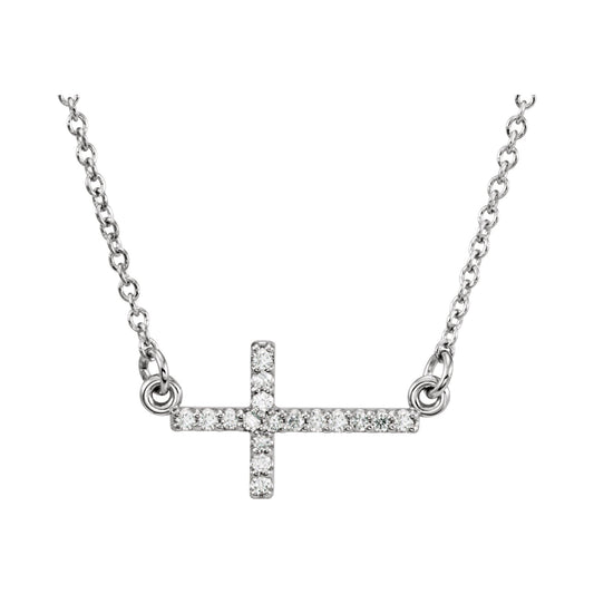 .07 CTW Natural Diamond Sideways Cross 16-18" Necklace