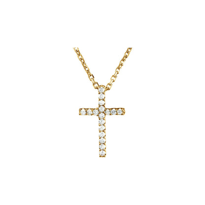 Natural Diamond Petite Cross Necklace or Pendant
