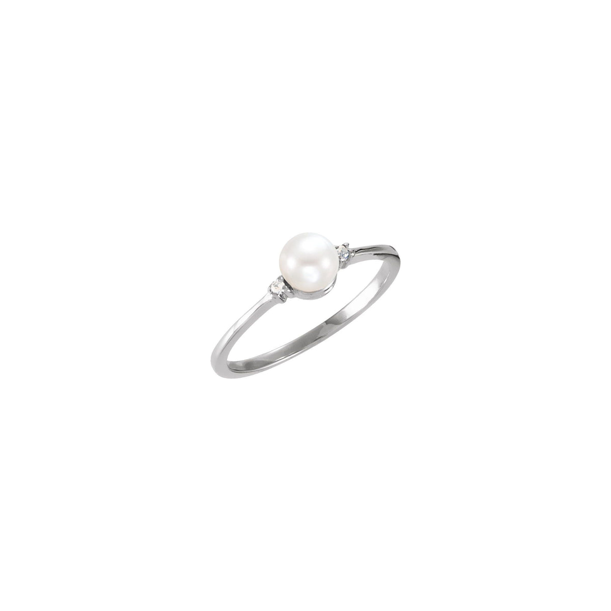 Cultured White Freshwater Pearl & .02 CTW Natural Diamond Ring