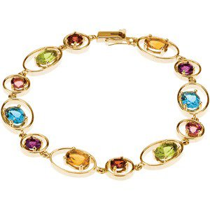 Natural Citrine, Natural Peridot, Natural Swiss Blue Topaz, Natural Amethyst, Natural Pink Tourmaline & Natural Mozambique Garnet Geometric Link 7 1/2" Bracelet