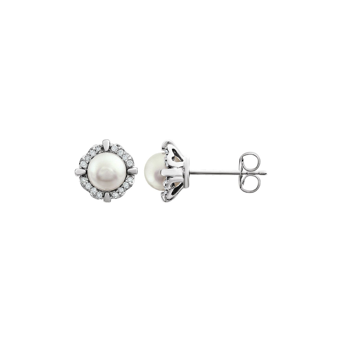 Cultured White Freshwater Pearl & 1/10 CTW Natural Diamond Earrings