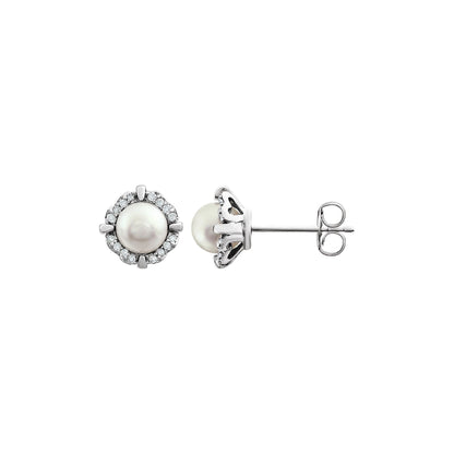 Cultured White Freshwater Pearl & 1/10 CTW Natural Diamond Earrings