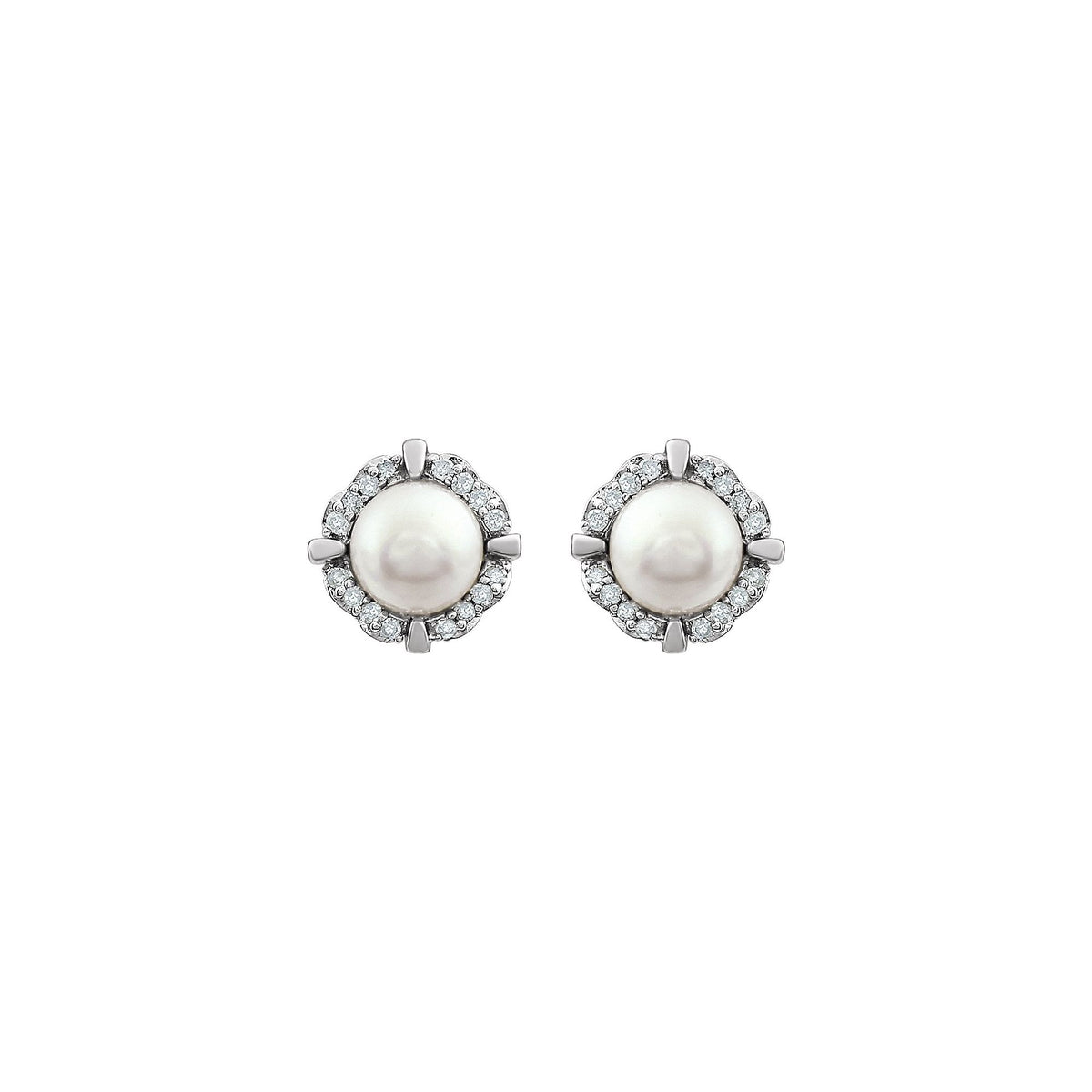 Cultured White Freshwater Pearl & 1/10 CTW Natural Diamond Earrings