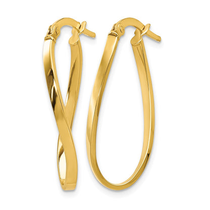 Polished Oval Hoop Earrings - 2mm, Yellow Gold