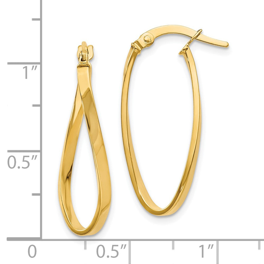 Polished Oval Hoop Earrings - 2mm, Yellow Gold