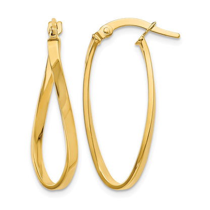 Polished Oval Hoop Earrings - 2mm, Yellow Gold
