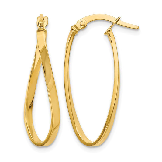 Polished Oval Hoop Earrings - 2mm, Yellow Gold