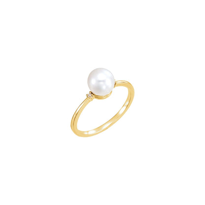 Cultured White Freshwater Pearl & .02 CTW Natural Diamond Ring