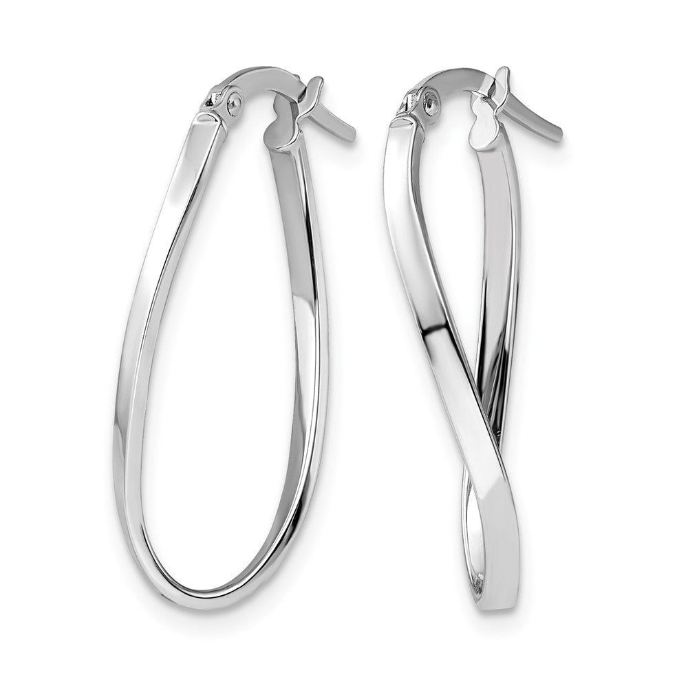 Polished Oval Hoop Earrings - 2mm, White Gold