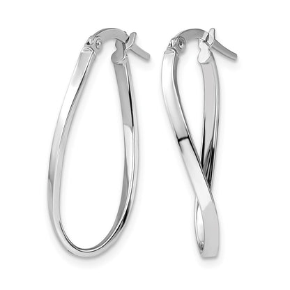 Polished Oval Hoop Earrings - 2mm, White Gold