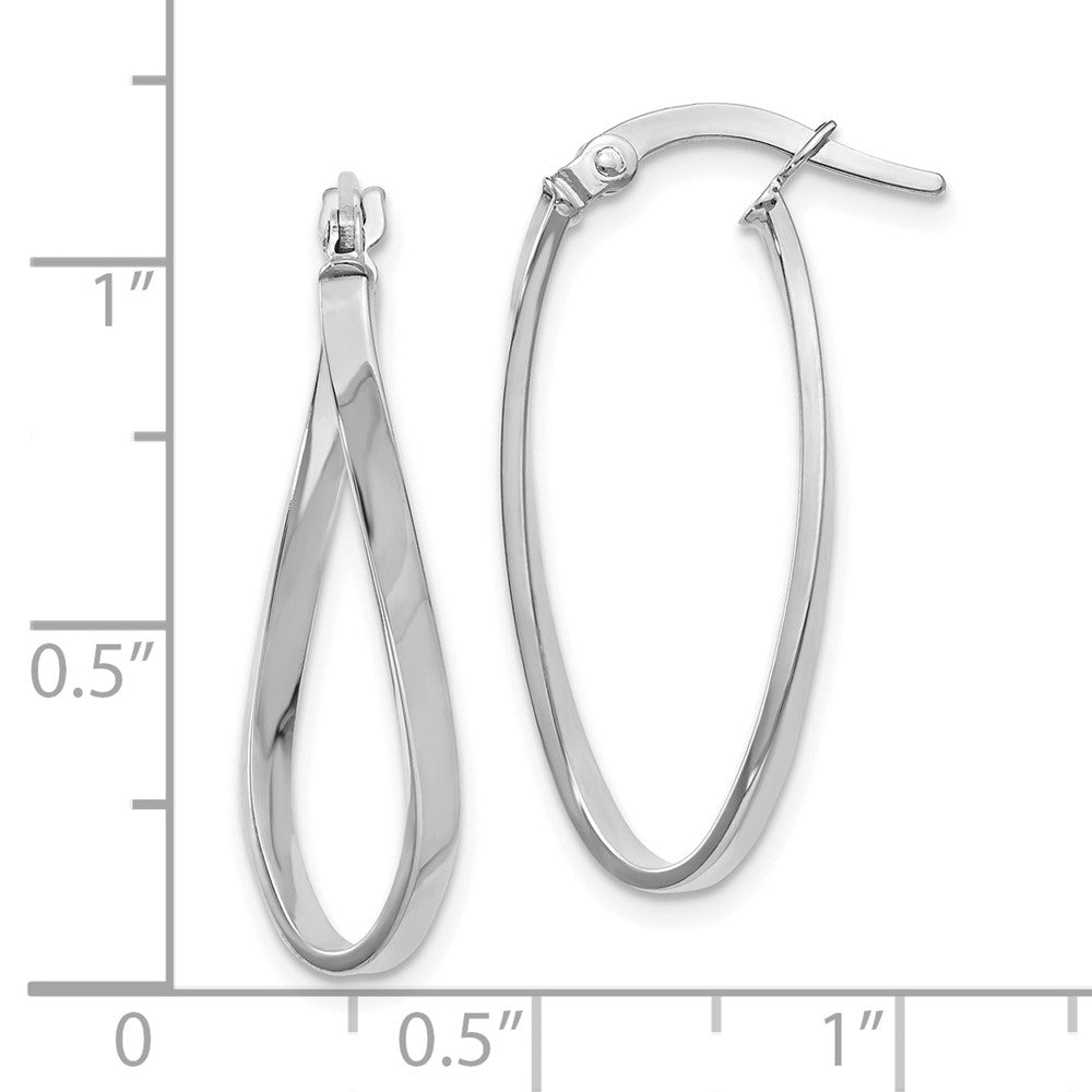 Polished Oval Hoop Earrings - 2mm, White Gold
