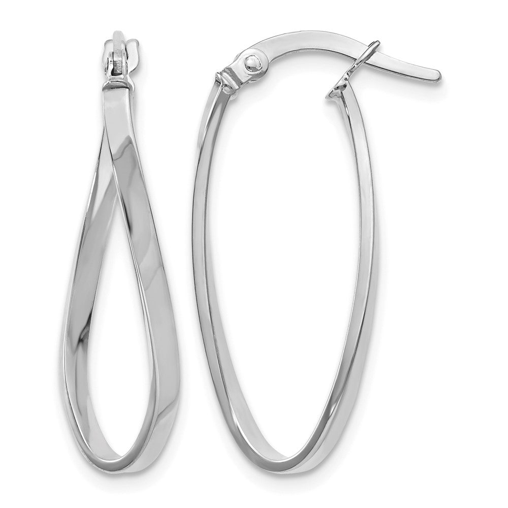 Polished Oval Hoop Earrings - 2mm, White Gold