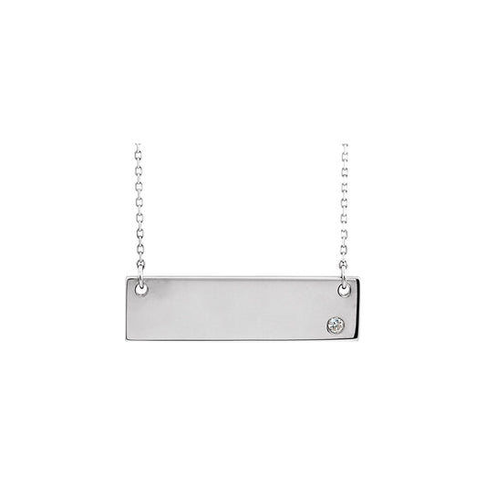 Natural Diamond Engravable Bar Necklace