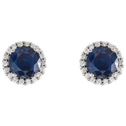6 mm Natural Blue Sapphire & 1/8 CTW Natural Diamond Earrings