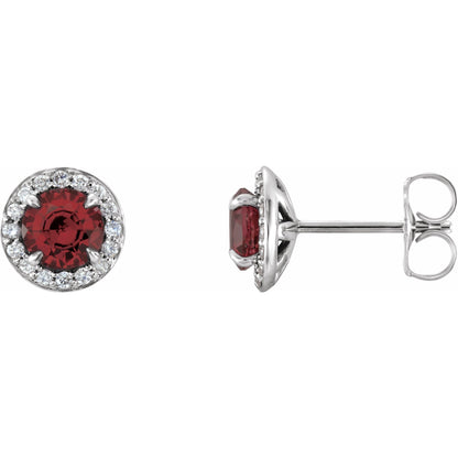 5 mm Natural Mozambique Garnet & 1/8 CTW Natural Diamond Earrings