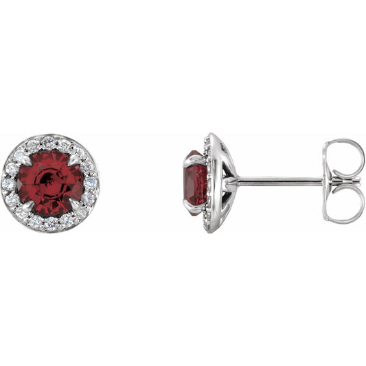 5 mm Natural Mozambique Garnet & 1/8 CTW Natural Diamond Earrings
