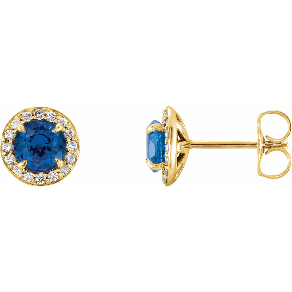 4 mm Natural Blue Sapphire & 1/10 CTW Natural Diamond Earrings