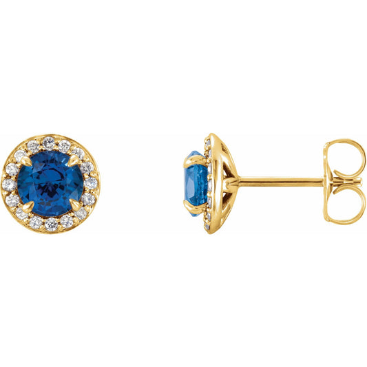4 mm Natural Blue Sapphire & 1/10 CTW Natural Diamond Earrings