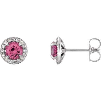 4 mm Natural Pink Tourmaline & 1/10 CTW Natural Diamond Earrings
