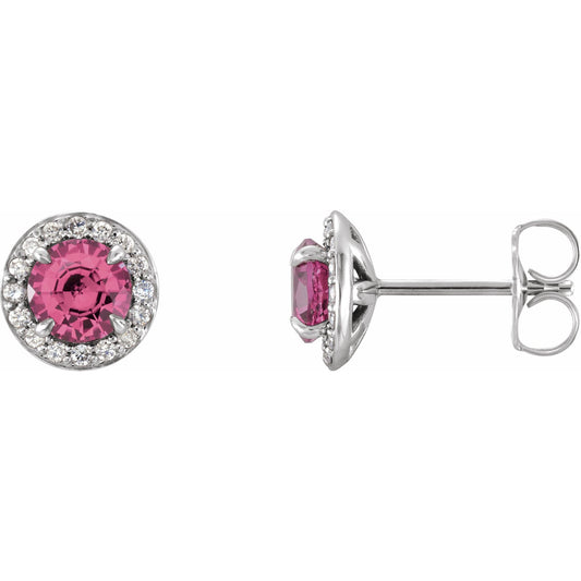4 mm Natural Pink Tourmaline & 1/10 CTW Natural Diamond Earrings