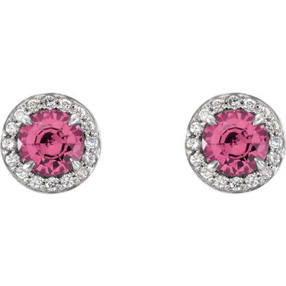4 mm Natural Pink Tourmaline & 1/10 CTW Natural Diamond Earrings
