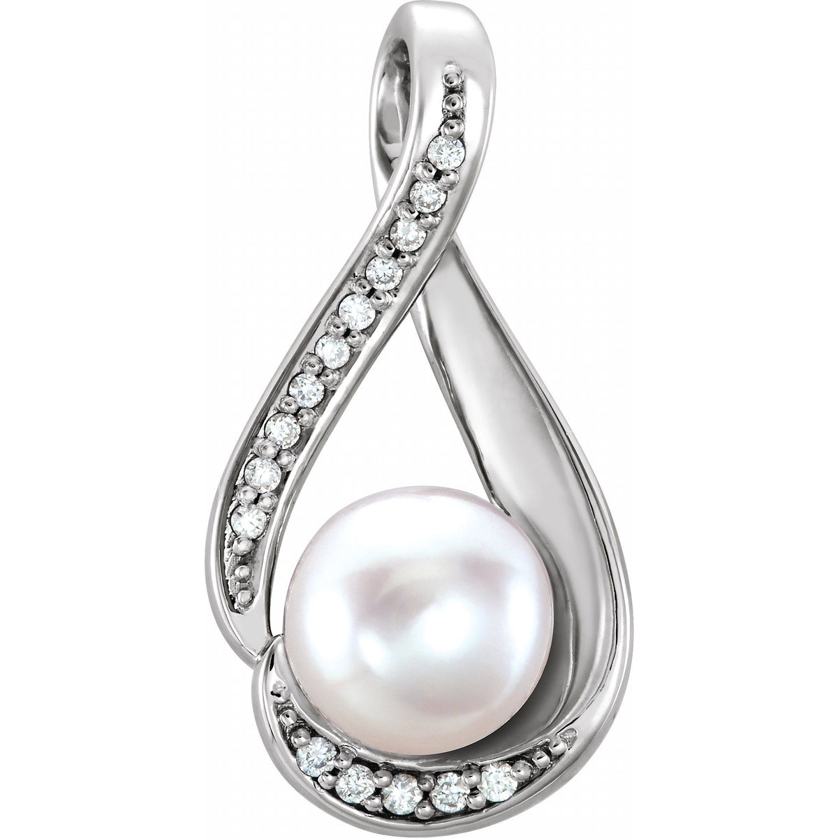 Cultured White Freshwater Pearl & .03 CTW Natural Diamond Pendant