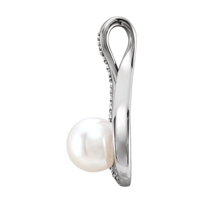 Cultured White Freshwater Pearl & .03 CTW Natural Diamond Pendant