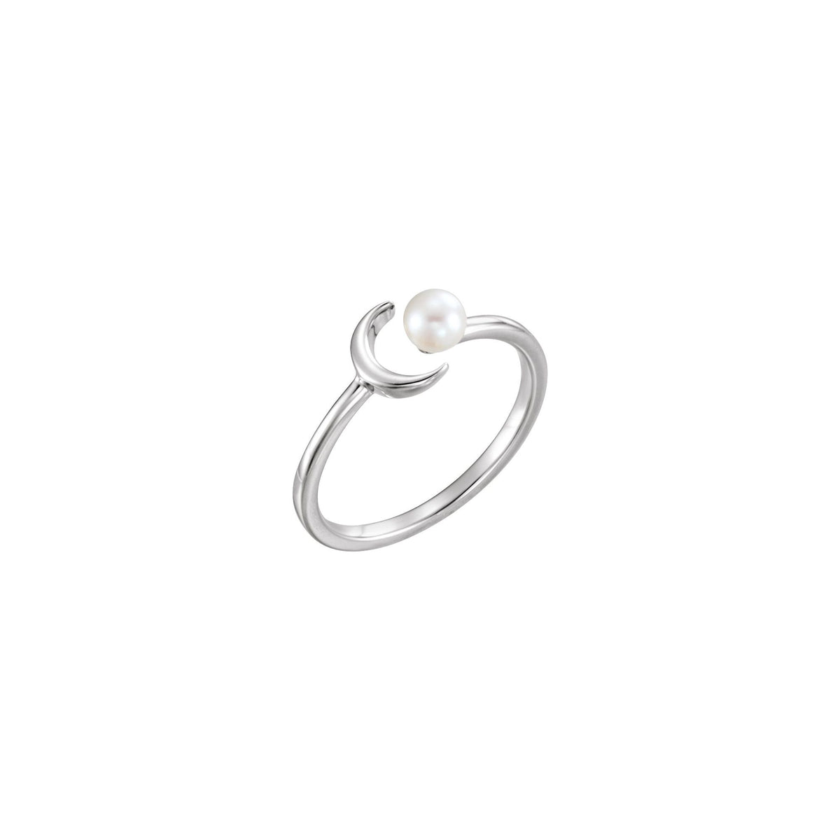 Cultured White Freshwater Pearl Crescent Moon Ring