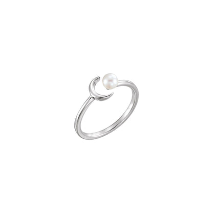 Cultured White Freshwater Pearl Crescent Moon Ring