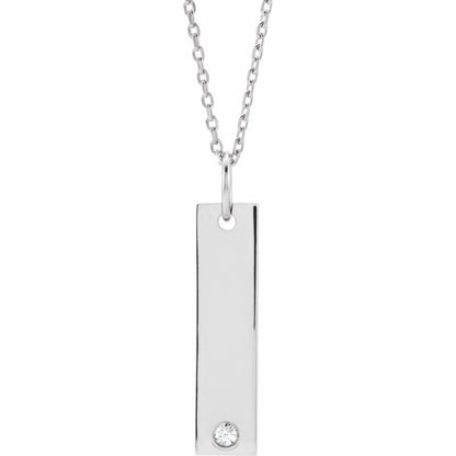 Natural Diamond Engravable Bar Necklace or Pendant