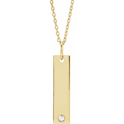 Natural Diamond Engravable Bar Necklace or Pendant