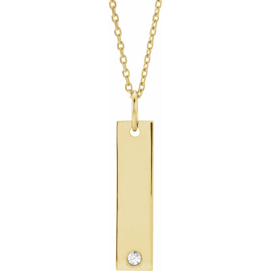 Natural Diamond Engravable Bar Necklace or Pendant