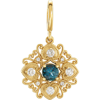 Natural London Blue Topaz & 1/4 CTW Natural Diamond Vintage-Inspired Charm/Pendant