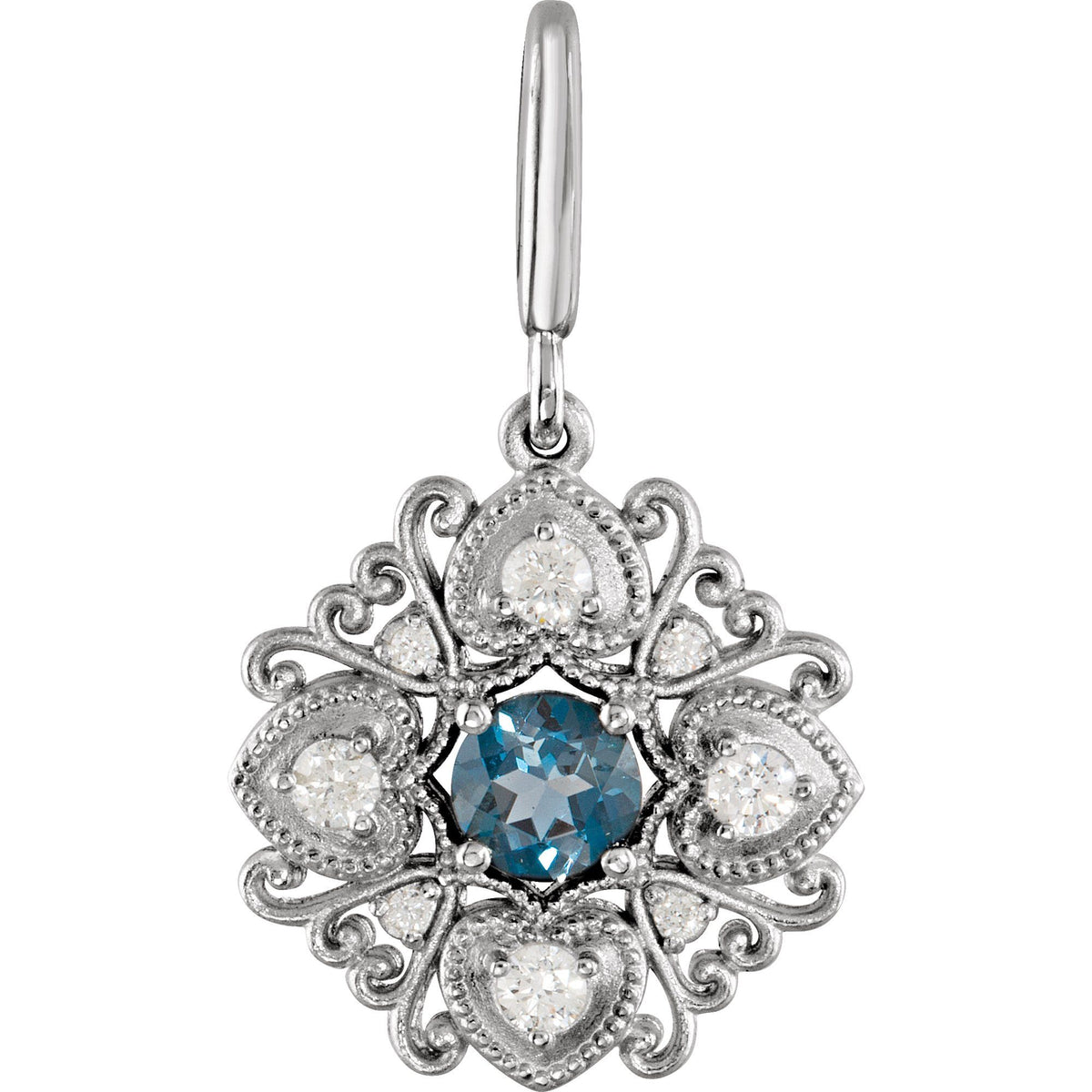 Natural London Blue Topaz & 1/4 CTW Natural Diamond Vintage-Inspired Charm/Pendant