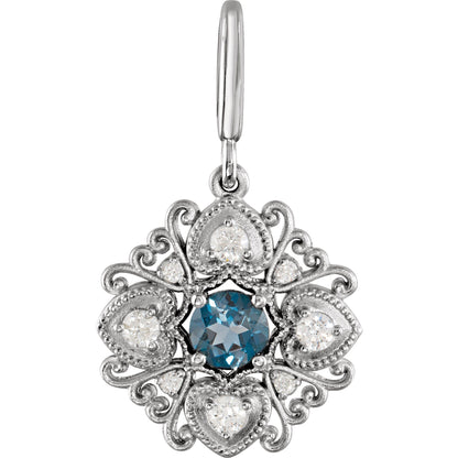 Natural London Blue Topaz & 1/4 CTW Natural Diamond Vintage-Inspired Charm/Pendant