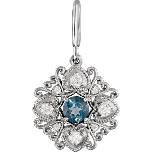 Natural London Blue Topaz & 1/4 CTW Natural Diamond Vintage-Inspired Charm/Pendant