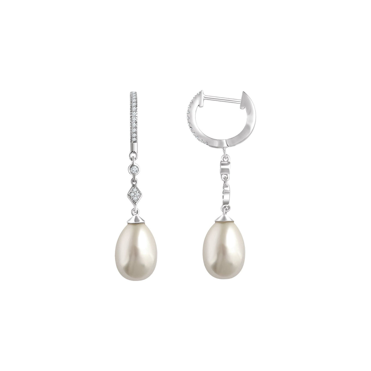 Cultured White Freshwater Pearl & 1/6 CTW Natural Diamond Earrings
