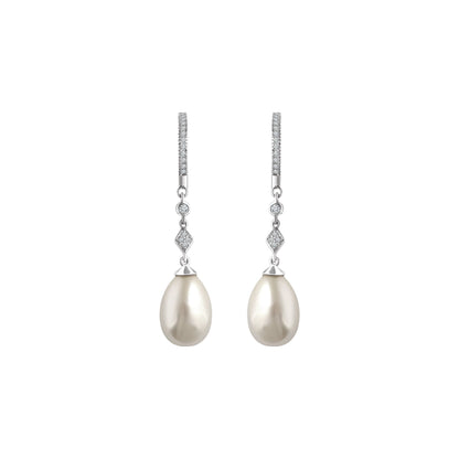 Cultured White Freshwater Pearl & 1/6 CTW Natural Diamond Earrings
