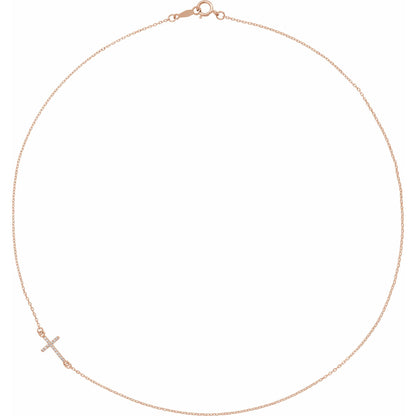Natural Diamond Accented Sideways Cross Necklace