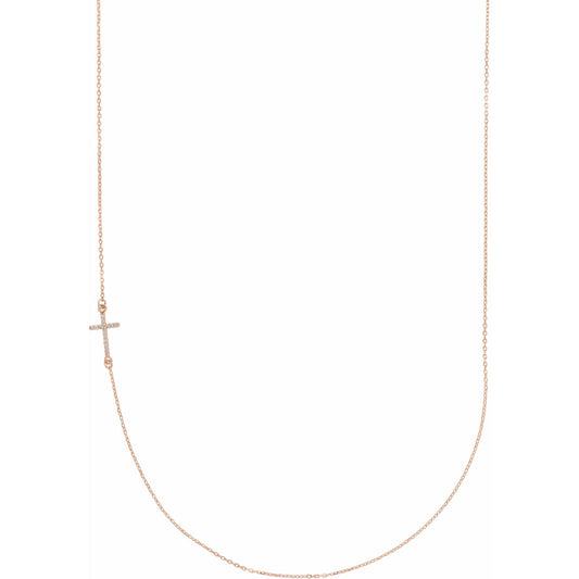 Natural Diamond Accented Sideways Cross Necklace