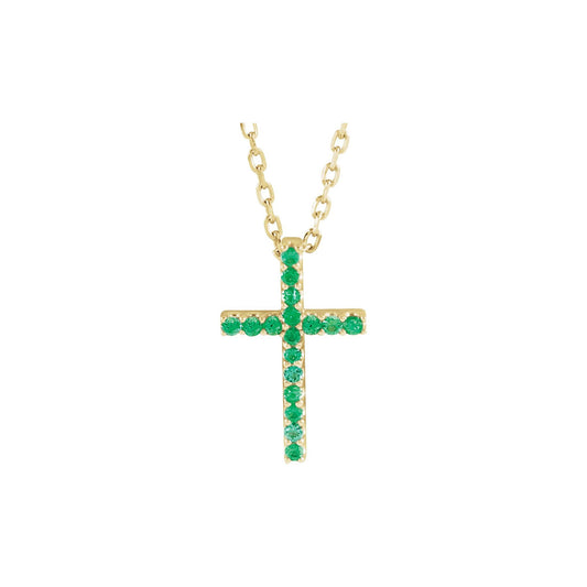 Natural Emerald Petite Cross 16" Necklace