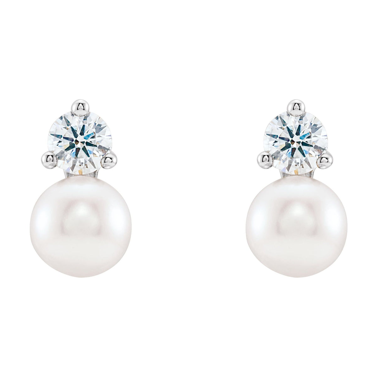 Cultured White Freshwater Pearl & 1/2 CTW Natural Diamond Earrings