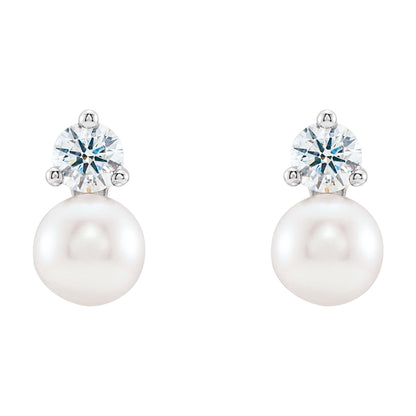 Cultured White Freshwater Pearl & 1/2 CTW Natural Diamond Earrings