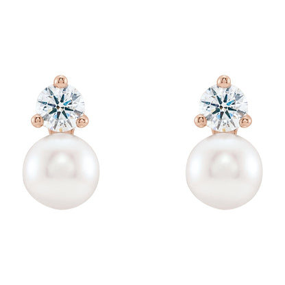 Cultured White Freshwater Pearl & 1/2 CTW Natural Diamond Earrings