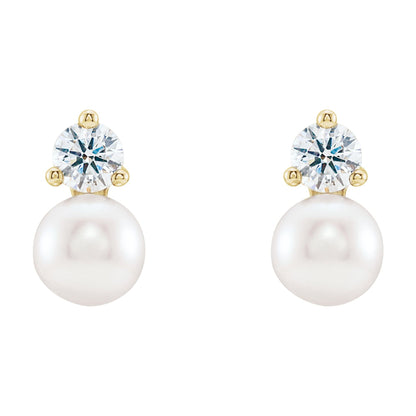 Cultured White Freshwater Pearl & 1/2 CTW Natural Diamond Earrings