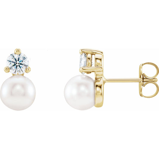Cultured White Freshwater Pearl & 1/2 CTW Natural Diamond Earrings