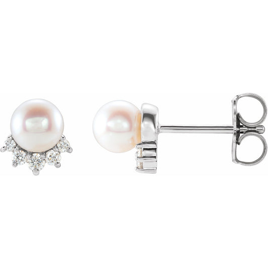 Cultured White Freshwater Cultured Pearl & .08 CTW Natural Diamond Earrings