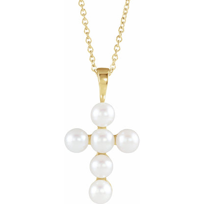 Cultured White Freshwater Pearl Cross 16-18" Necklace